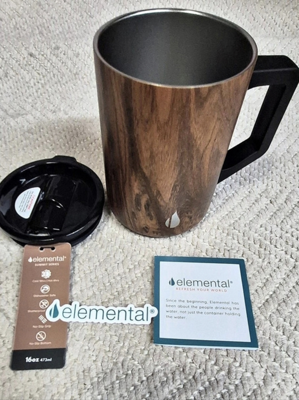 Elemental Summit Mug 16 oz Woodgrain Travel Mug with Lid NWT